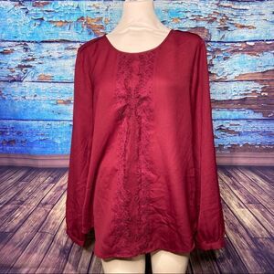 Loft outlet maroon lightweight sheer top medium